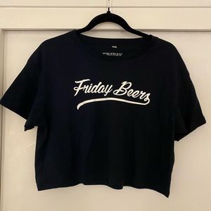 Friday Beers cropped navy tee